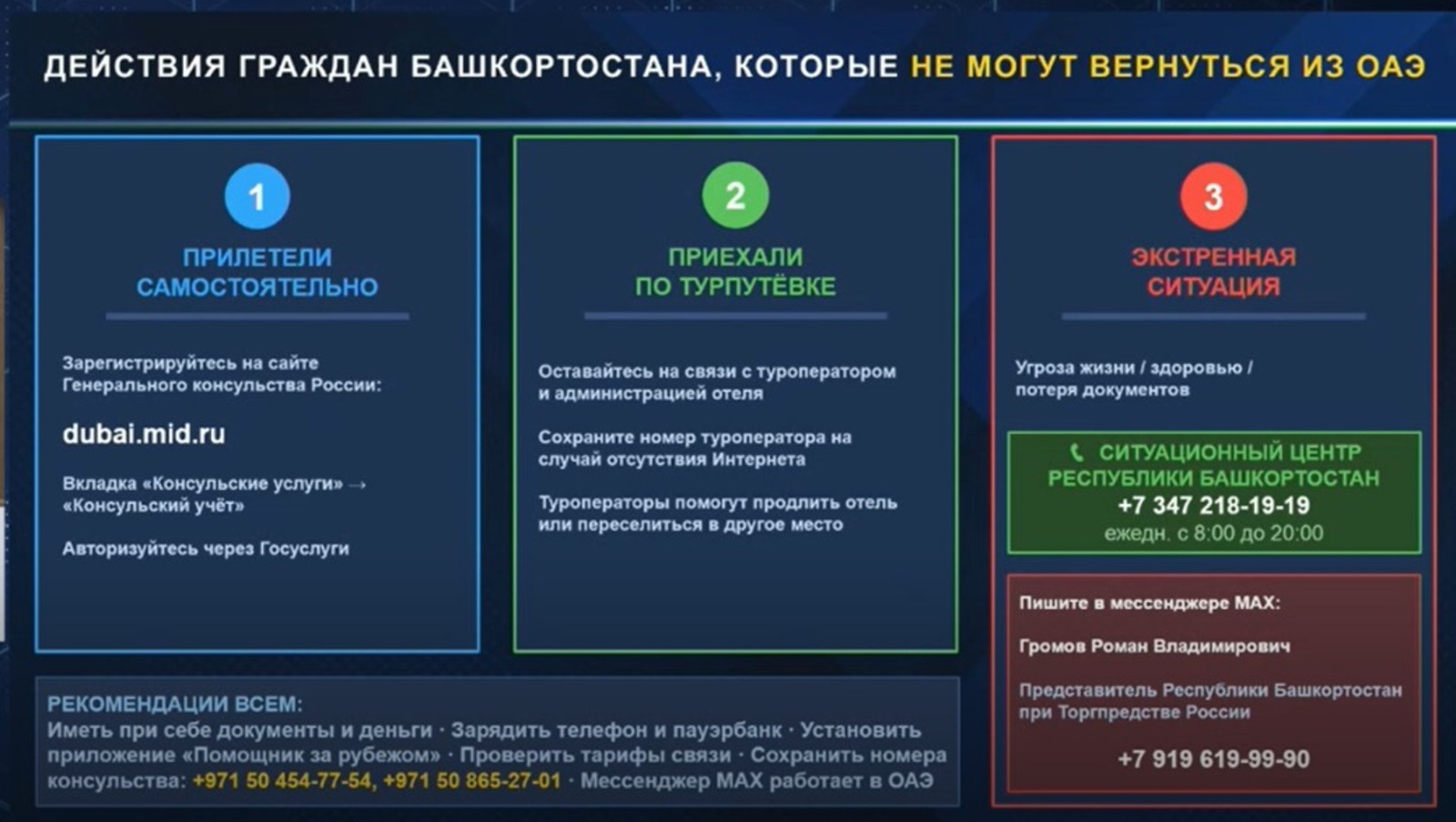 Руководитель Башкирии поручил оказать содействие туристам на Ближнем Востоке